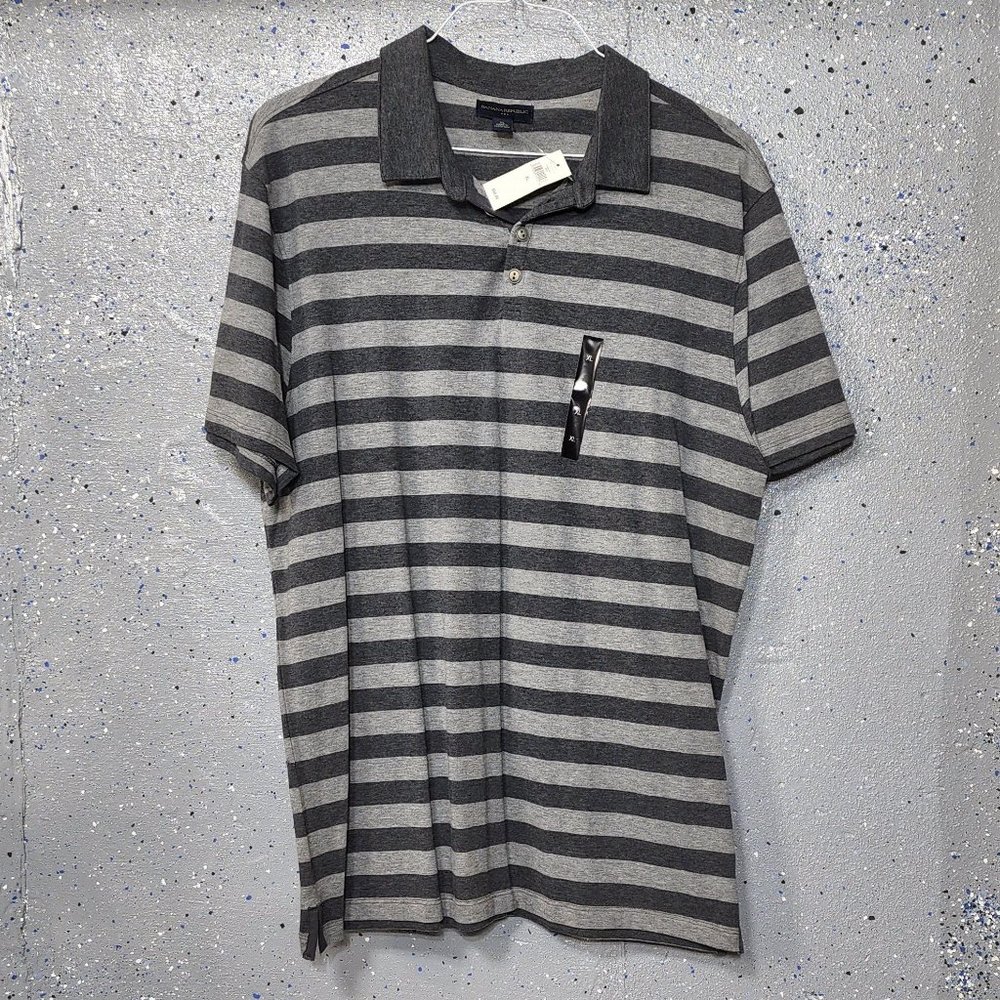 New Banana Republic Mens Grey Striped 100% Cotton Short Sleeve Polo Shirt XL NWT